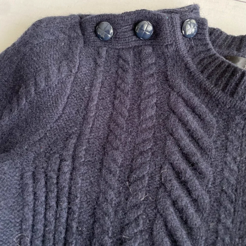 J. Crew Girl's‎ 100% Wool Cable Knit Crew Neck Sweater, Navy Blue